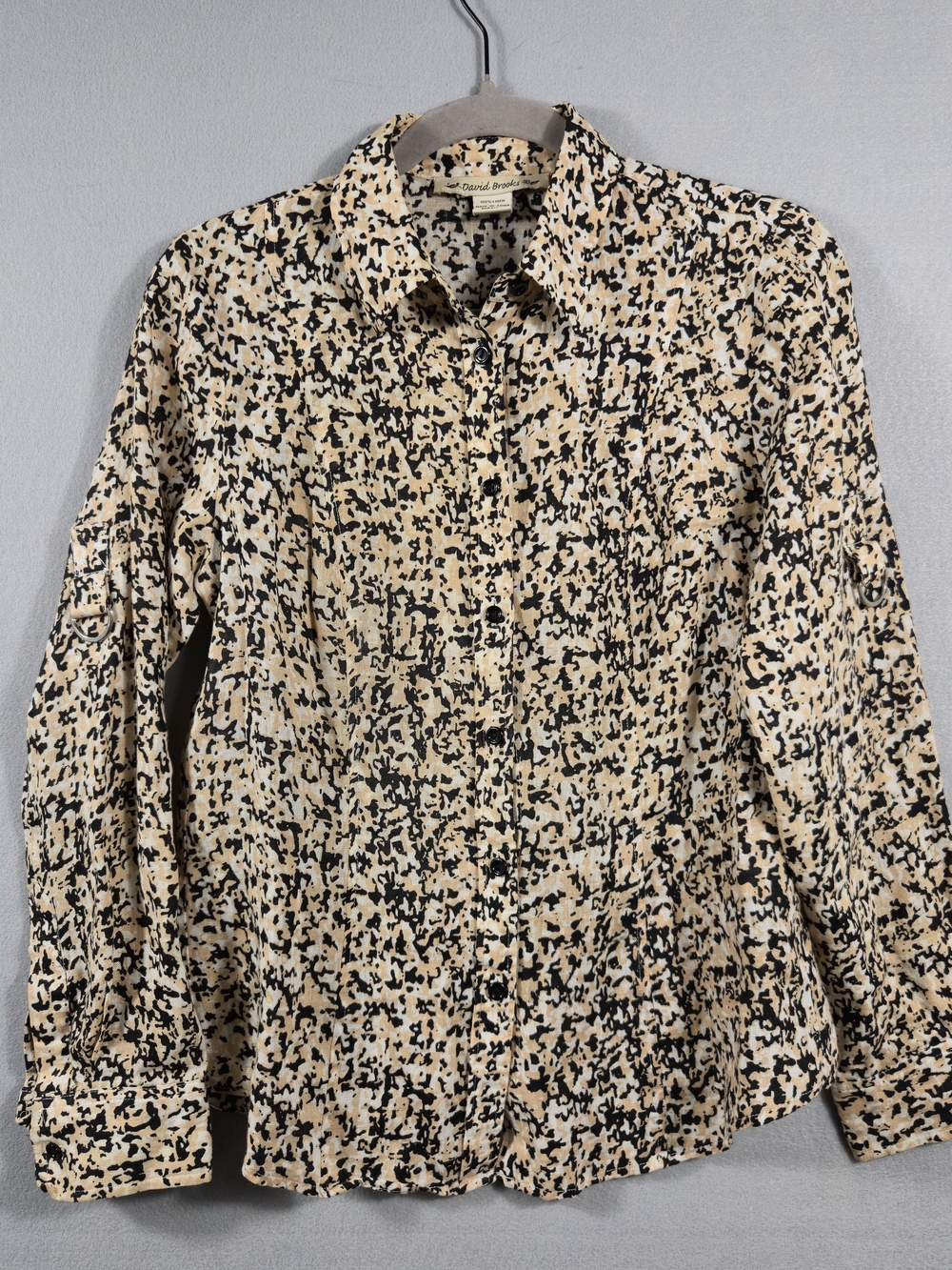 David Brooks 100% Linen Abstract Print Button-Up Shirt Small